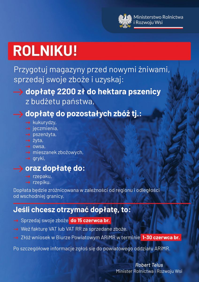 informacyjny dla rolników - dopłaty do zbóż