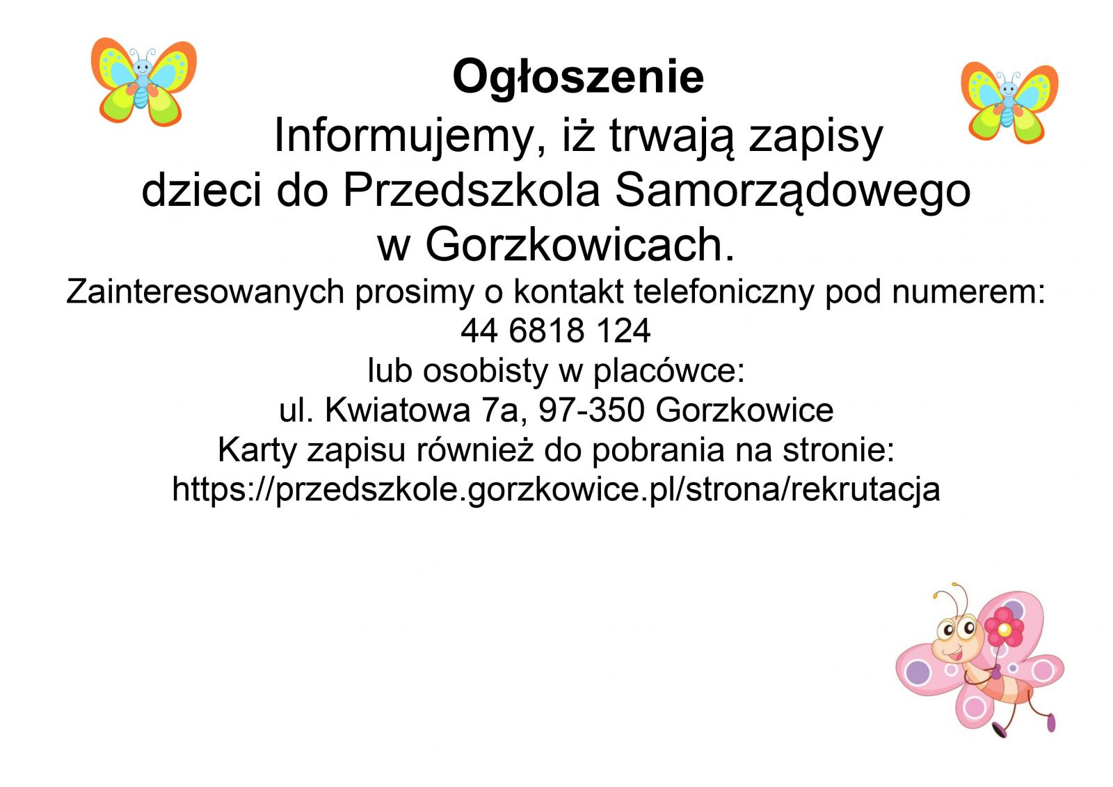 Trwają zapisy do Przedszkola Samorządowego w Gorzkowicach 1