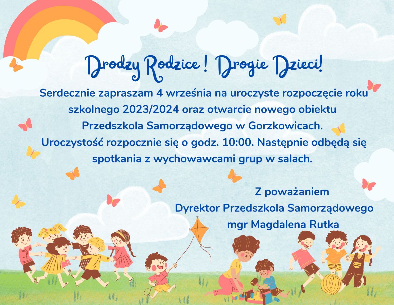 Informacja dotycząca rozpoczęcia roku szkolnego 2023/2024 w Przedszkolu Samorządowym