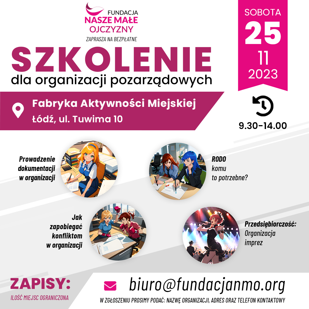 Informacja o bezpłatnym szkoleniu dla organizacji pozarządowych