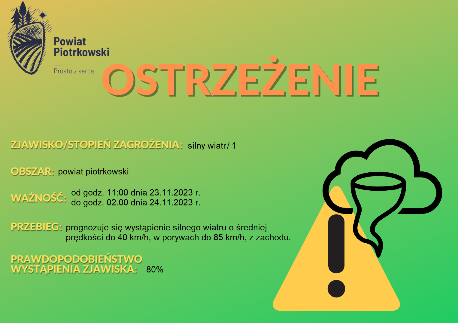 ostrzeżeniem o silnym wietrze 