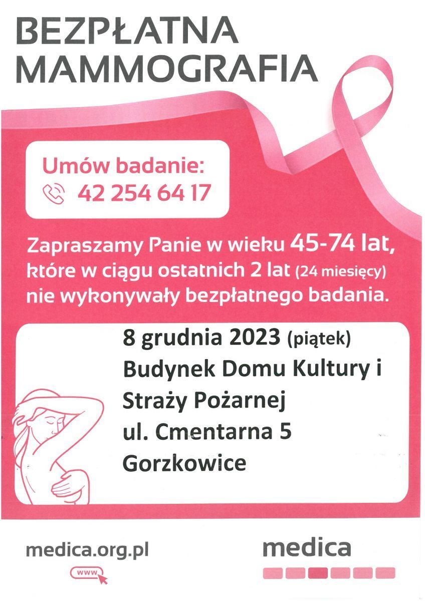 Bezpłatna mammografia w Gorzkowicach