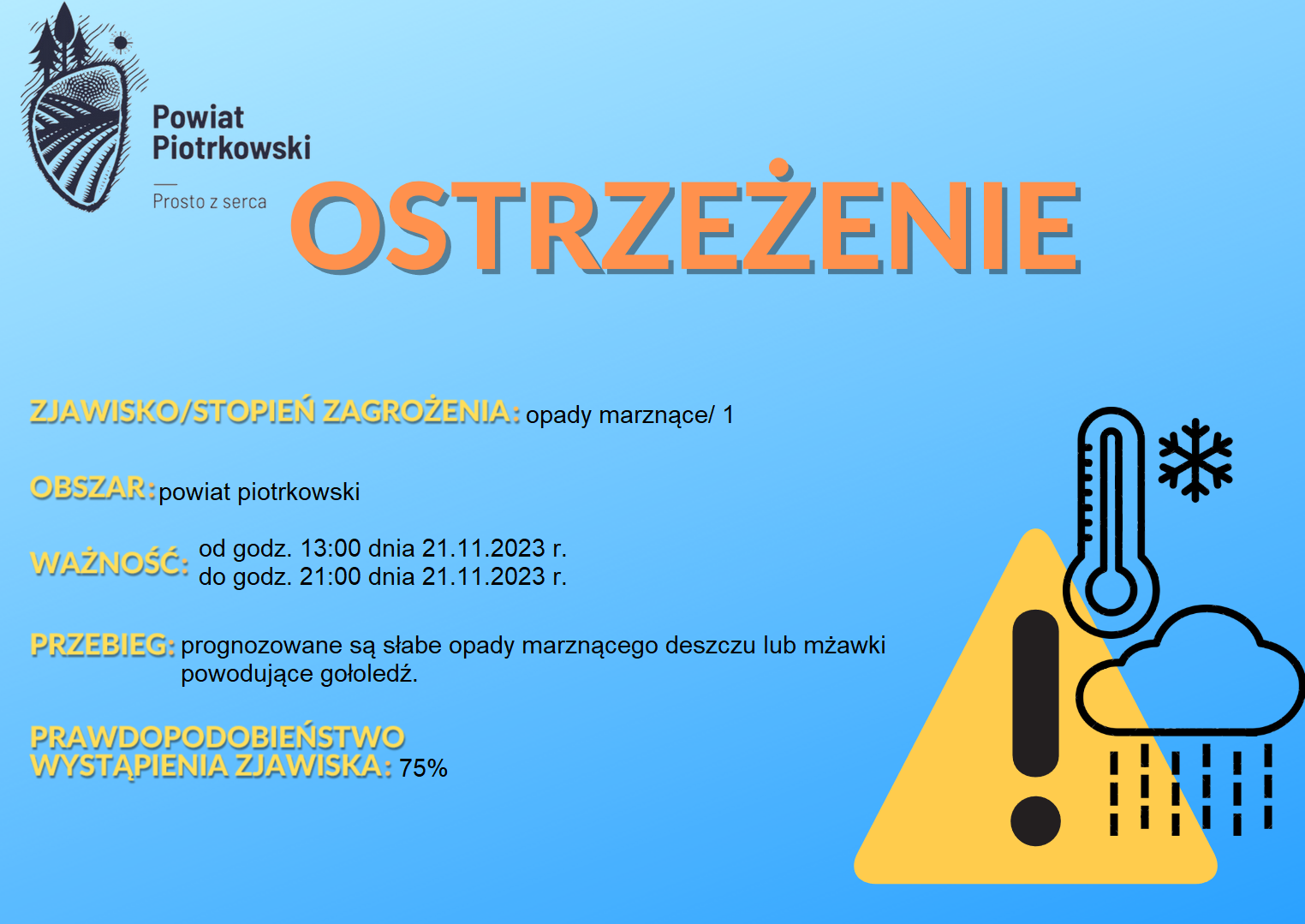 ostrzeżeniem o opadach marznących