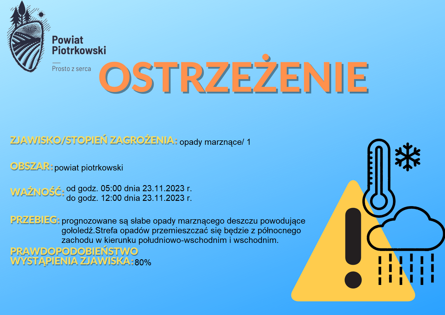  ostrzeżeniem o opadach marznących