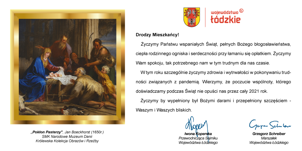 życzenia świateczne od Marszałka Województwa Łódzkiego 