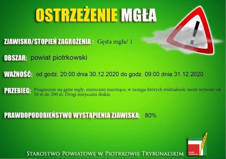 Ostrzeżenie meteorologiczne - Gęsta mgła/1