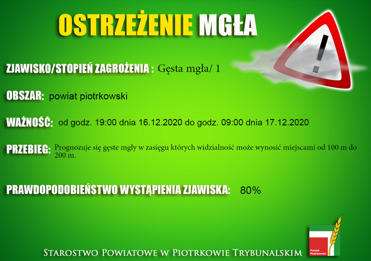 ostrzżenie uwaga gęsta mgła