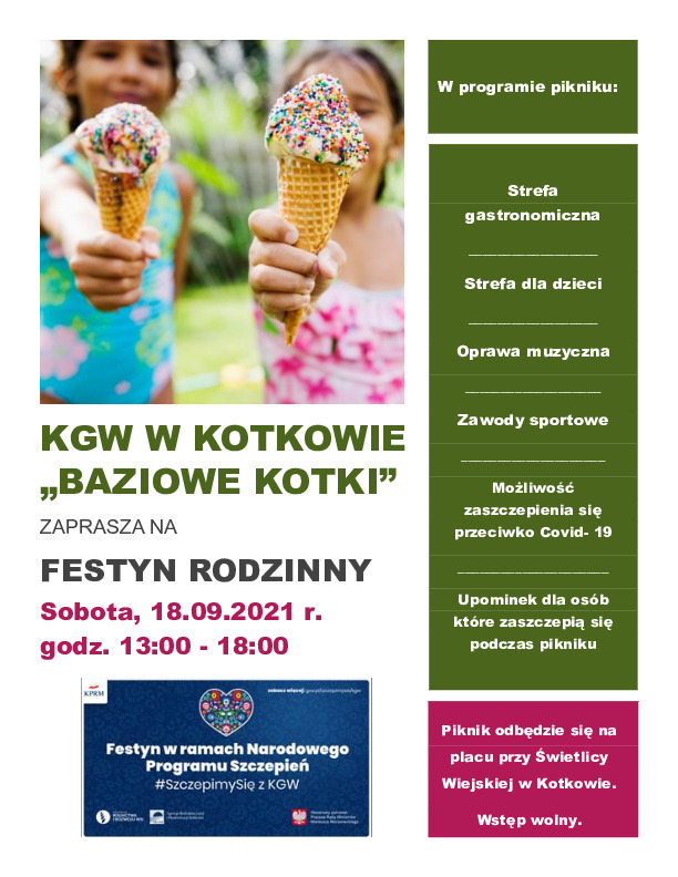 KGW "Baziowe Kotki" zaprasza na Festyn Rodzinny