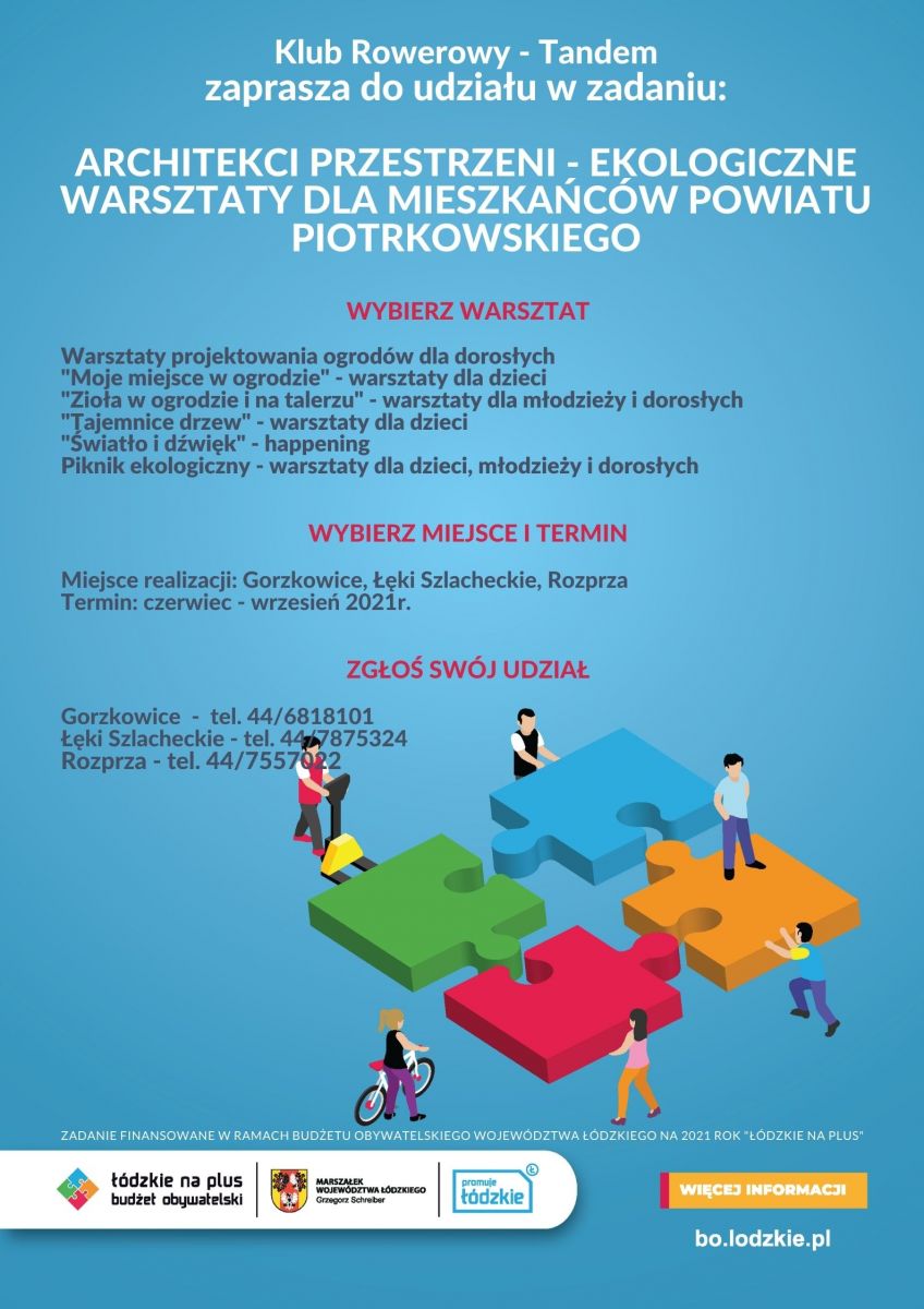 Harmonogram warsztatów, realizowanych w ramach zadania pt. „Architekci przestrzeni – ekologiczne warsztaty dla mieszkańców powiatu piotrkowskiego”