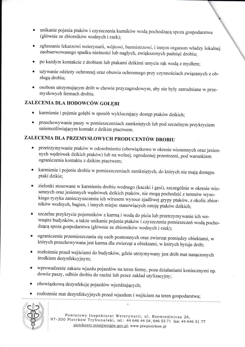 Pismo w spr. HPAI - zalecenia dla hodowców drobiu cz.2 