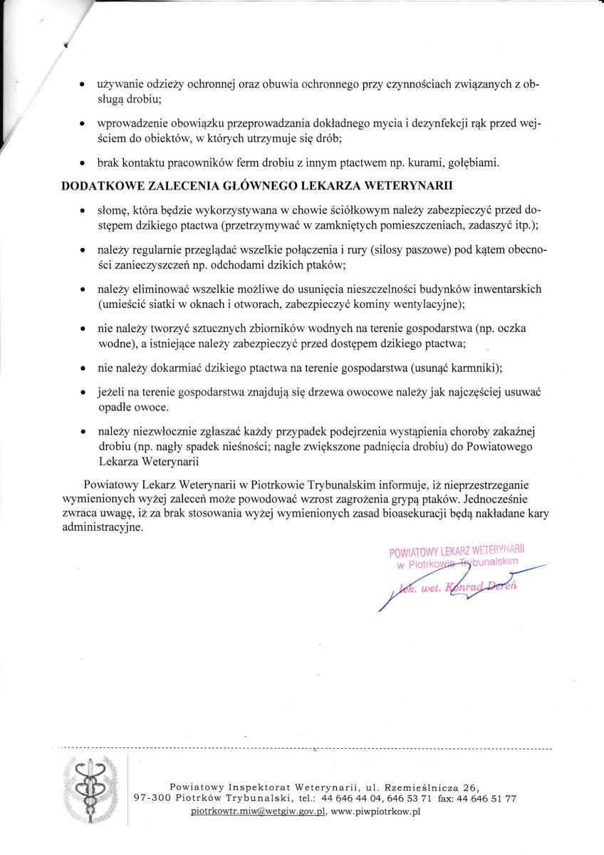 Pismo w spr. HPAI - zalecenia dla hodowców drobiu cz.3 