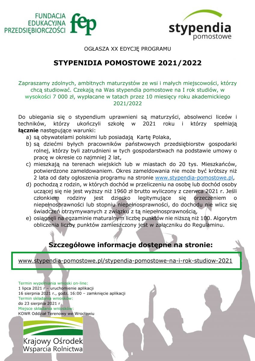 plakat stypendia  pomostowe