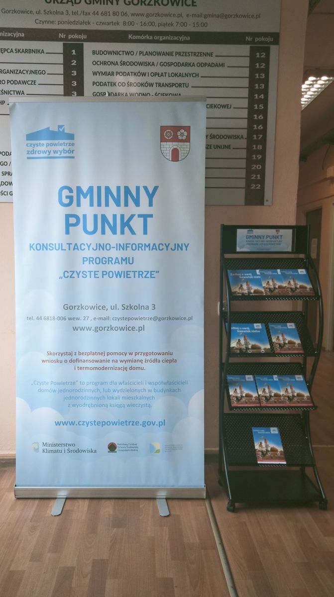 PUNKT KONSULTACYJNO – INFORMACYJNY PROGRAMU „CZYSTE POWIETRZE” DZIAŁAJĄCY W URZĘDZIE GMINY GORZKOWICE