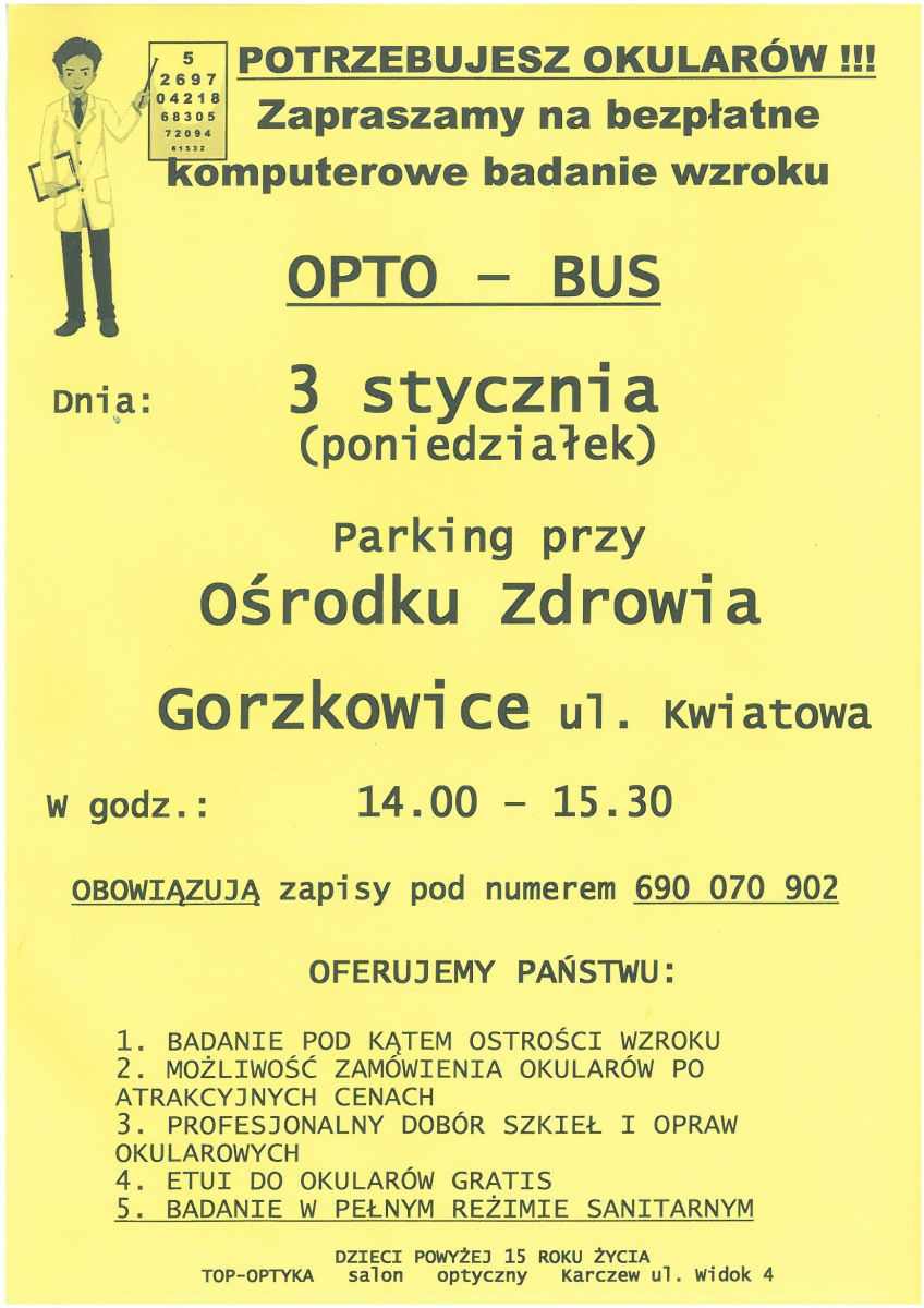 . OPTO-BUS - bezpłatne badanie wzroku w Gorzkowicach