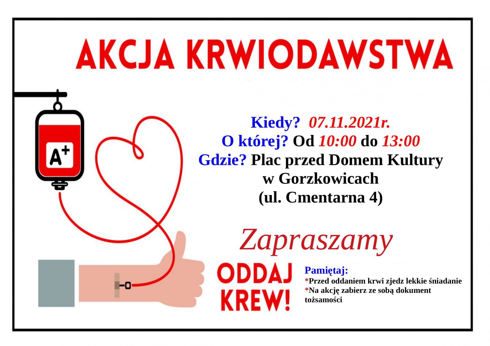Zapraszamy na akcję krwiodawstwa!