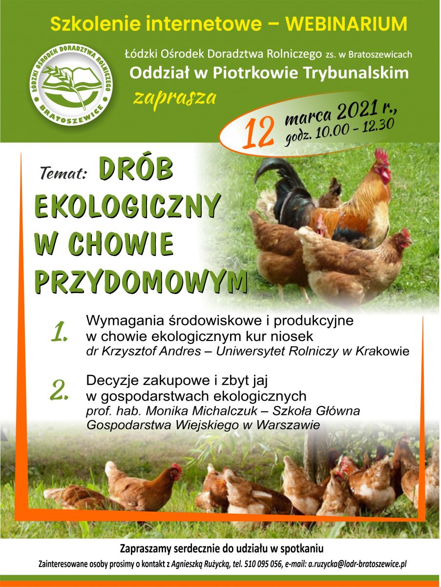 Szkolenie internetowe  "Drób ekologiczny w chowie przydomowym"