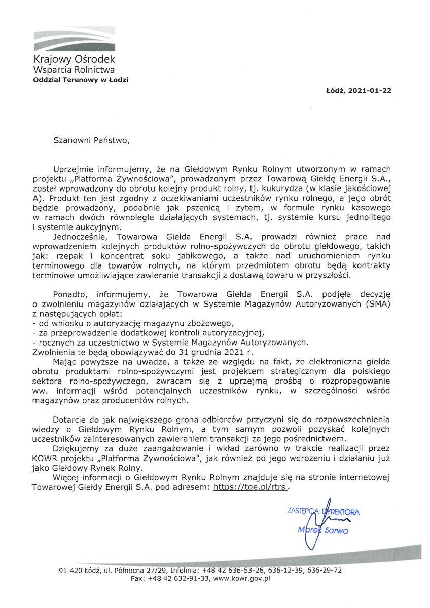  informacje o projekcie „Platformy Żywnościowej”