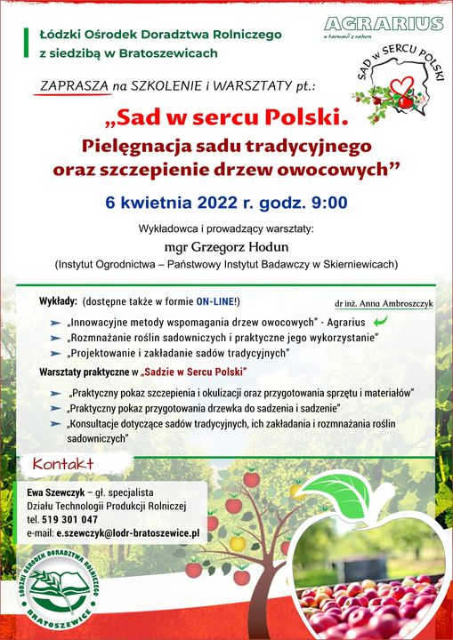 Zaproszenie na szkolenie i do „Sadu w sercu Polski”!