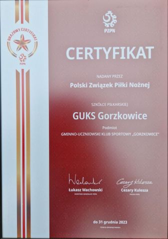 Nadanie certyfikatów szkółkom piłkarskim