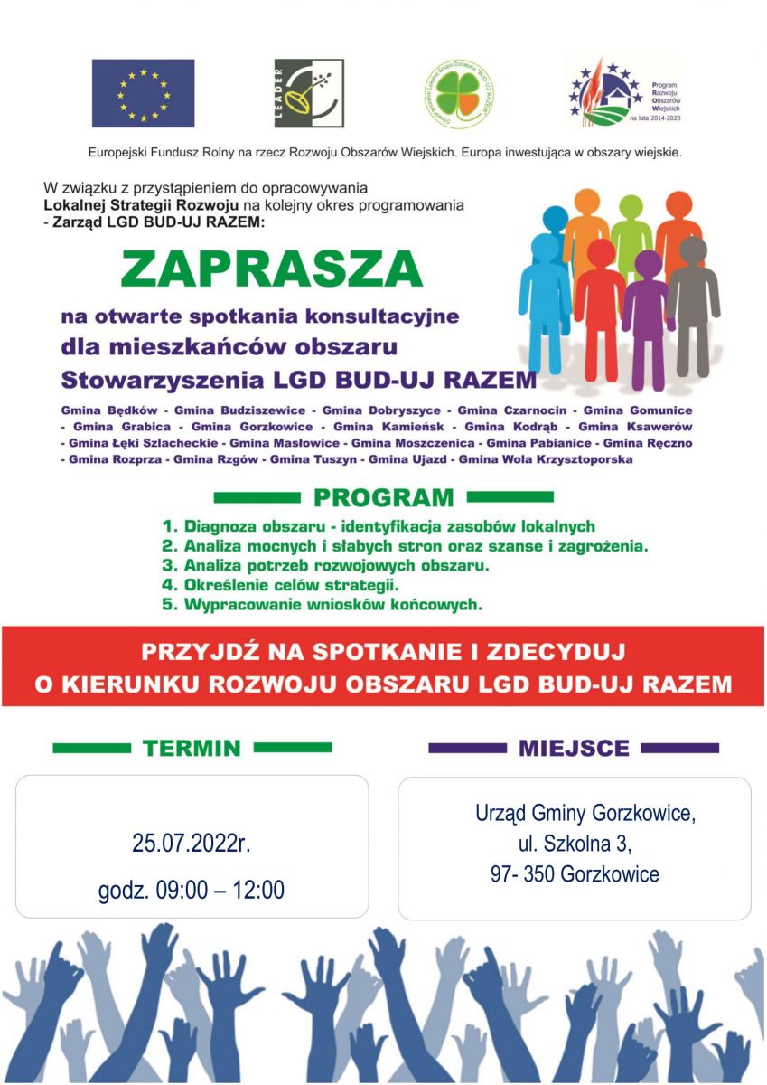 Serdecznie zapraszamy mieszkańców Gminy Gorzkowice na spotkanie informacyjno-konsultacyjne
