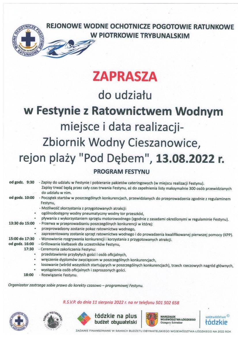 Zaproszenie na Festyn Ratownictwem Wodnym