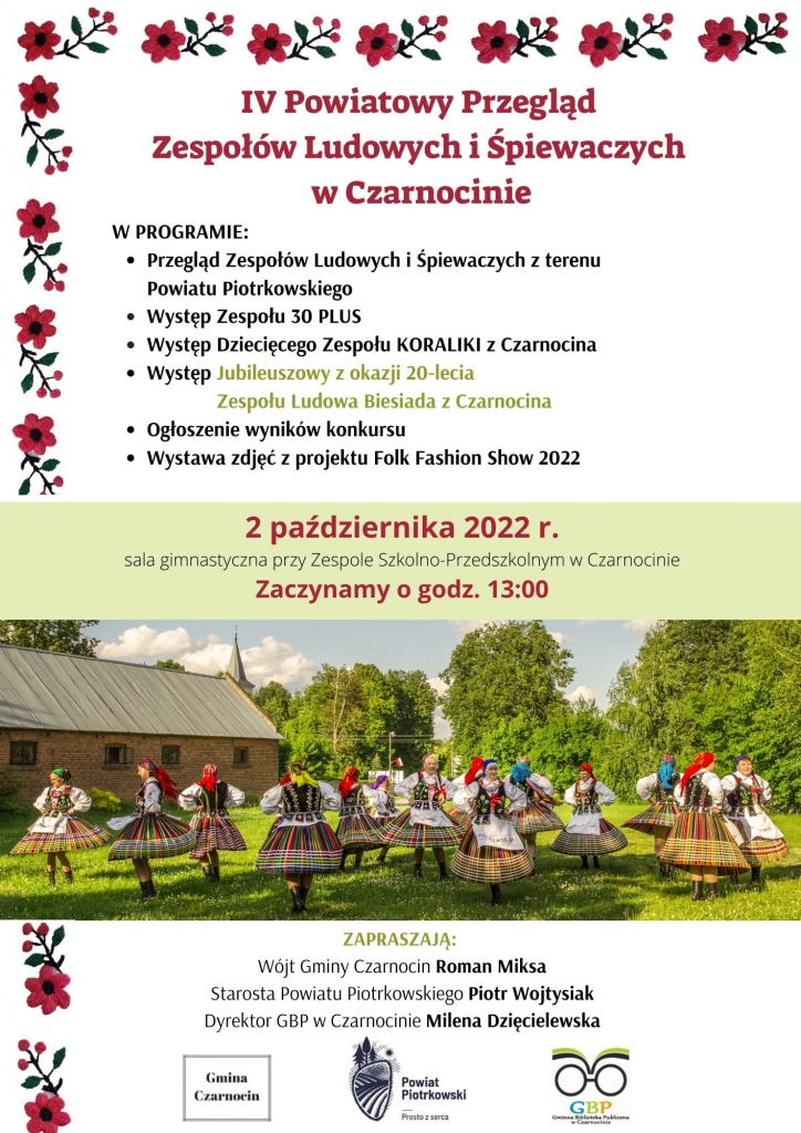 Zapraszamy na IV Powiatowy Przegląd Zespoł&oacute;w Ludowych i Śpiewaczych