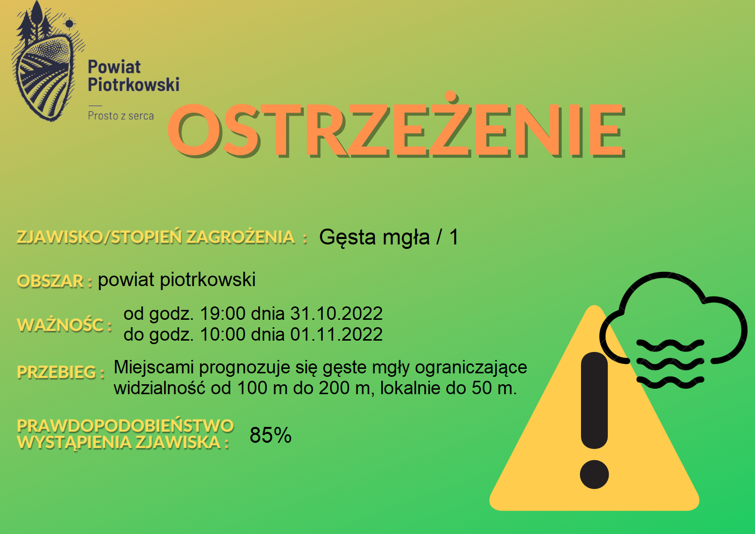 Ostrzeżenie meteorologiczne nr 87 - gęsta mgła