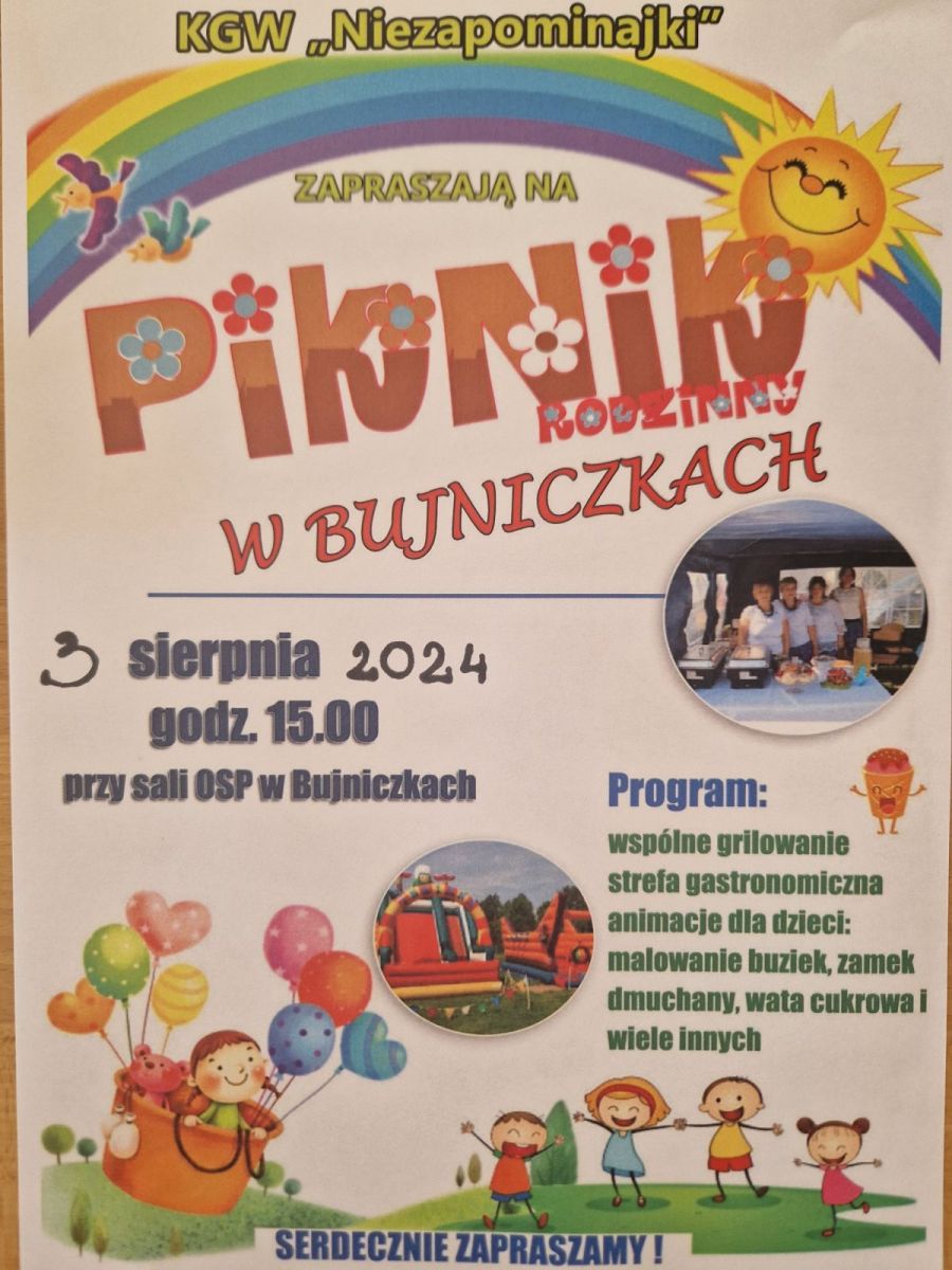 Zaproszenie - Piknik rodzinny w Bujniczkach