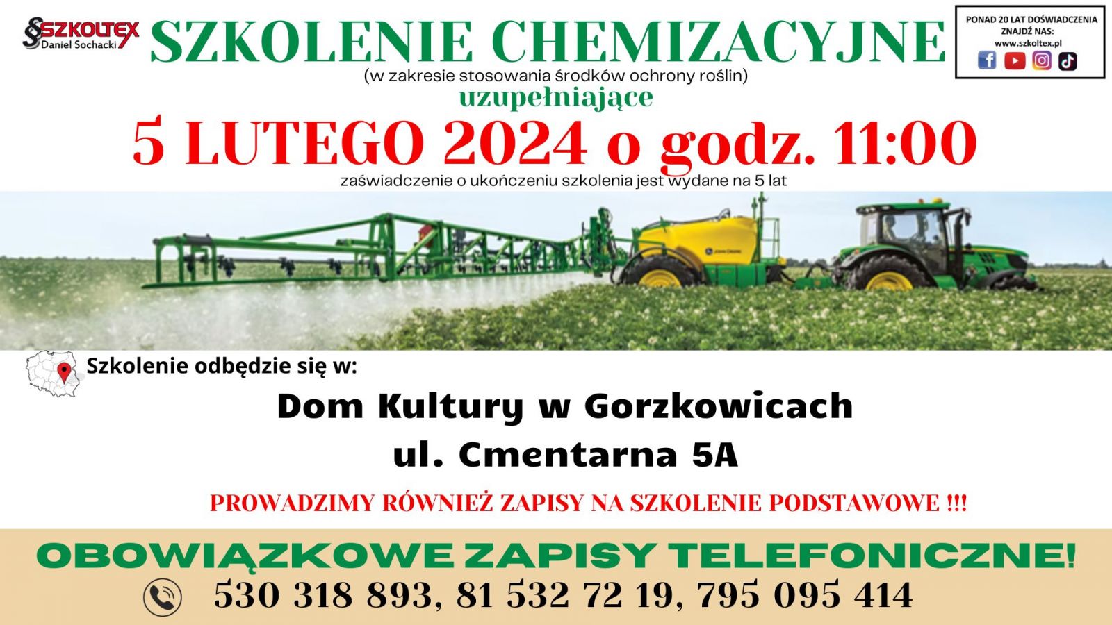 Informacja o szkoleniu chemizacyjnym w dniu 5.02.2023
