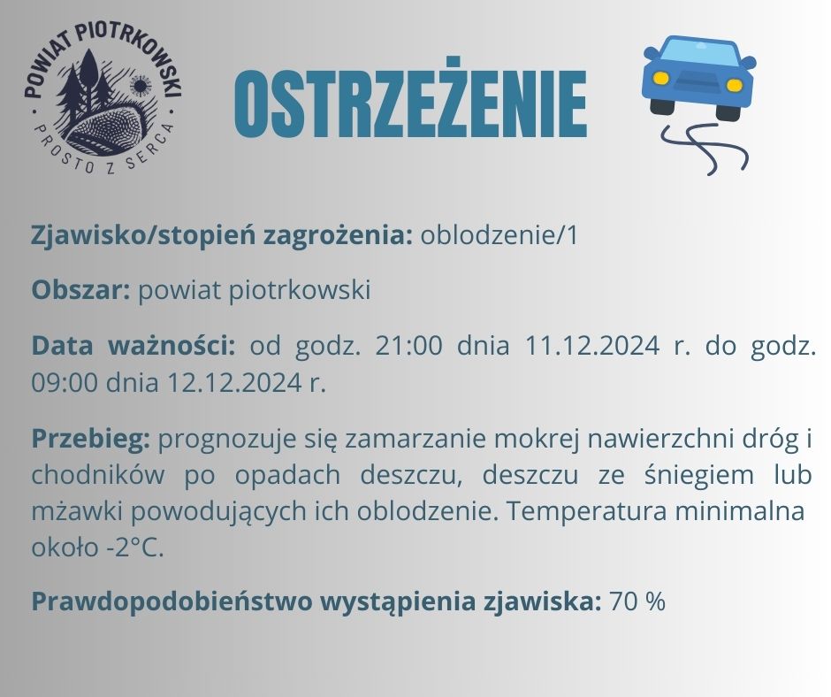 ostrzeżeniem dot. oblodzeń 