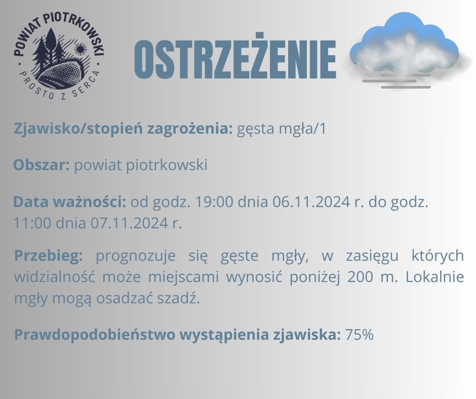 Ostrzeżenie meteorologiczne - gęsta mgła