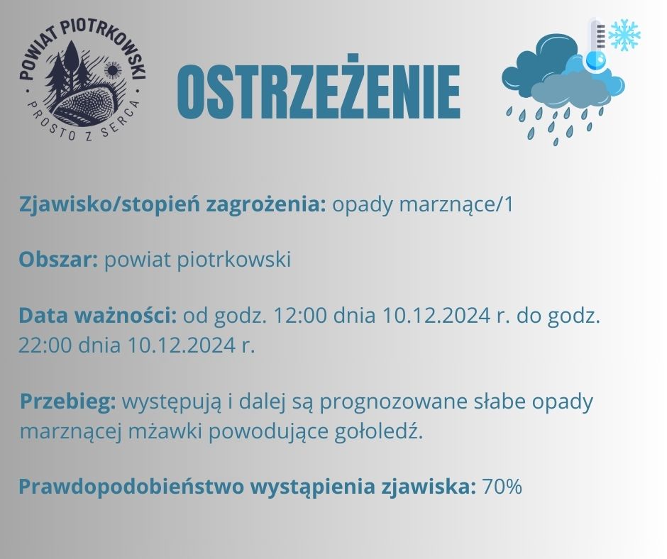 Ostrzeżenie meteorologiczne -  marznące opady