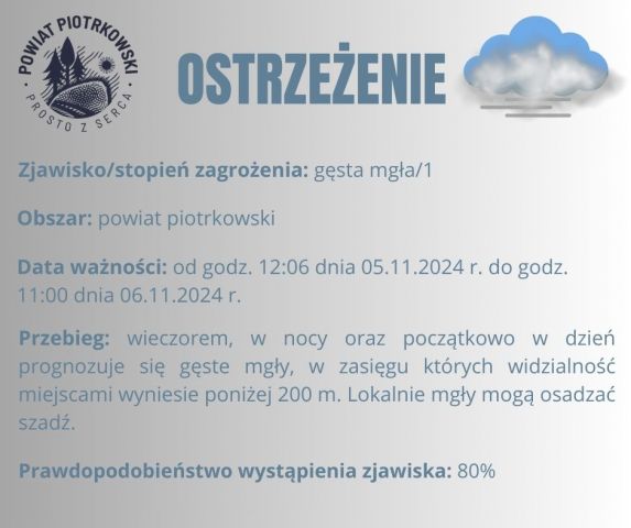  Ostrzeżenie meteorologiczne - gęsta mgła