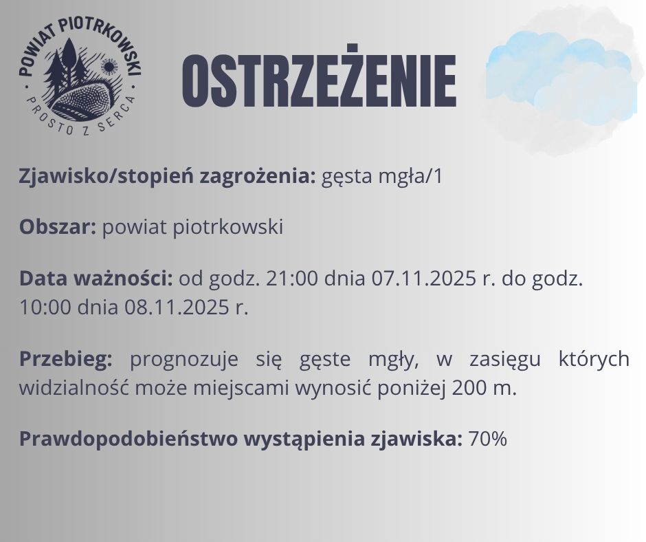  Ostrzeżenie meteorologiczne - gęsta mgła