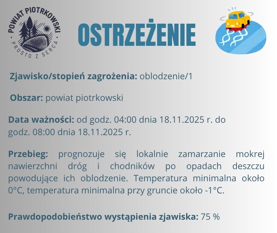 ostrzeżenia 1. stopnia - oblodzenie