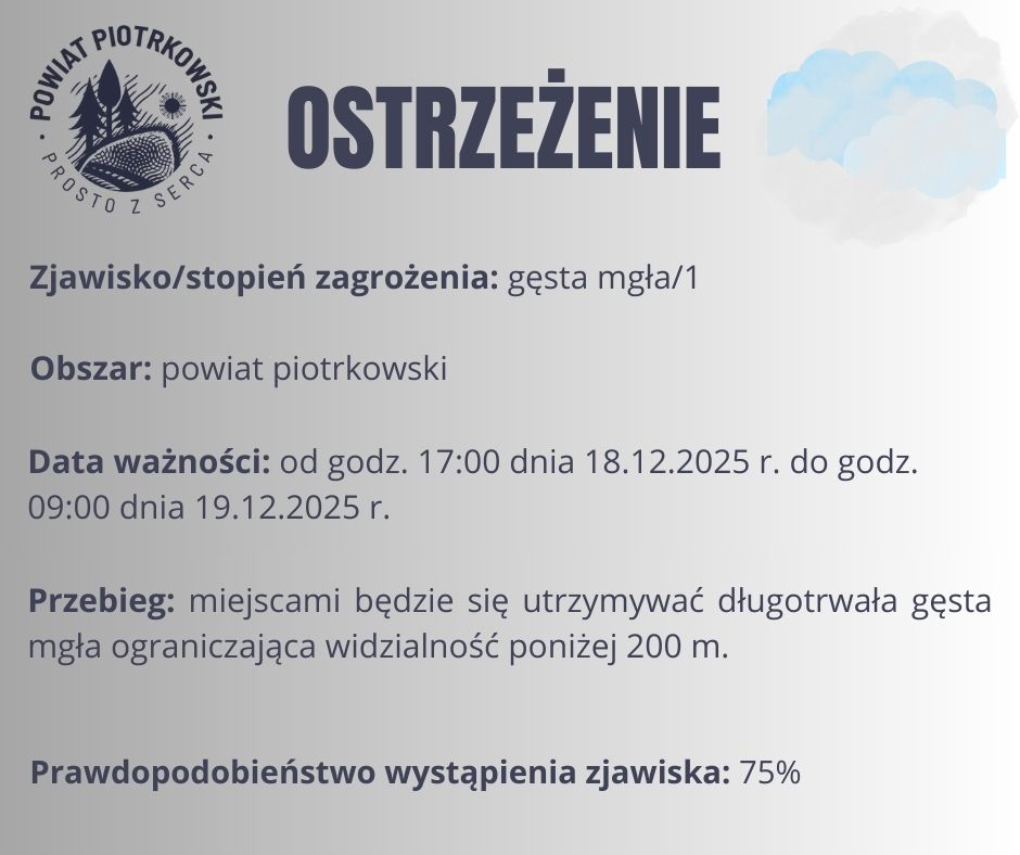 Ostrzeżenie meteorologiczne - gęsta mgła 