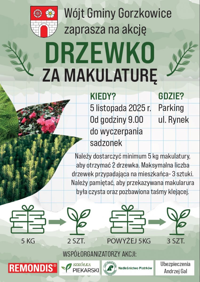Serdecznie zapraszamy do udziału w akcji Drzewko za makulaturę