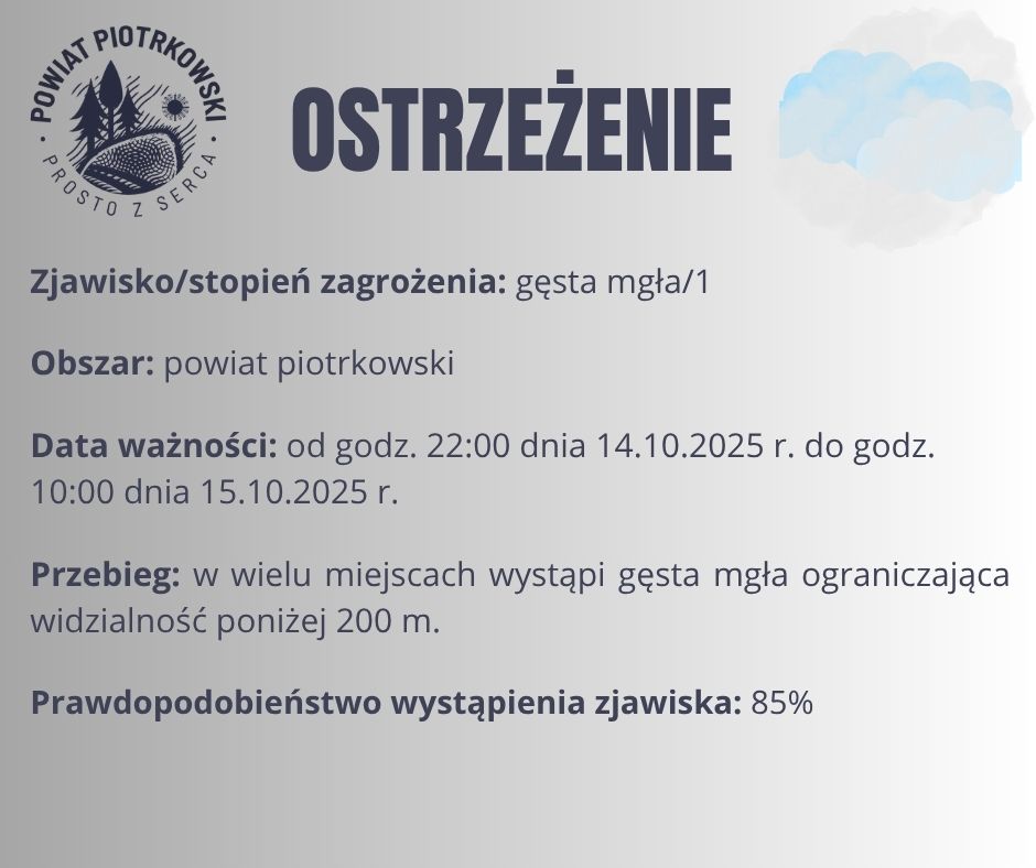 gęsta mgła ostrzeżenie