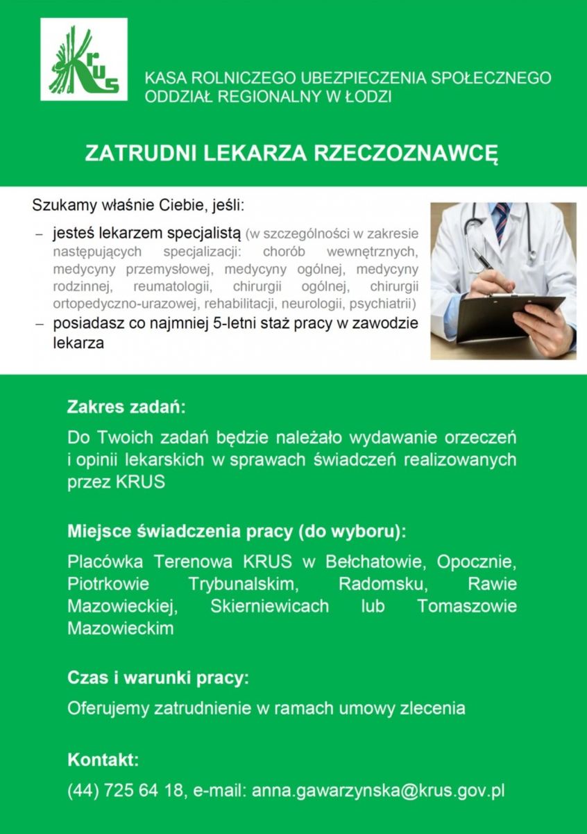 KRUS  poszukuje lekarza! 