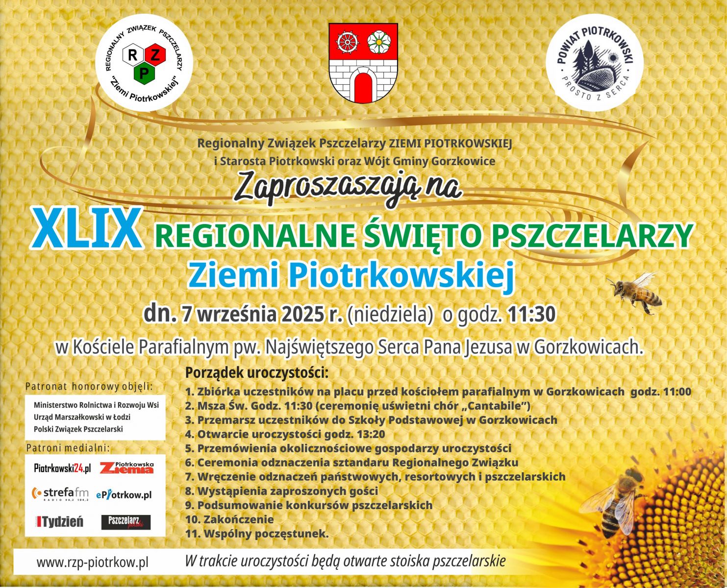zaproszenie na XLIX REGIONALNE ŚWIĘTO PSZCZELARZY ZIEMI PIOTRKOWSKIEJ