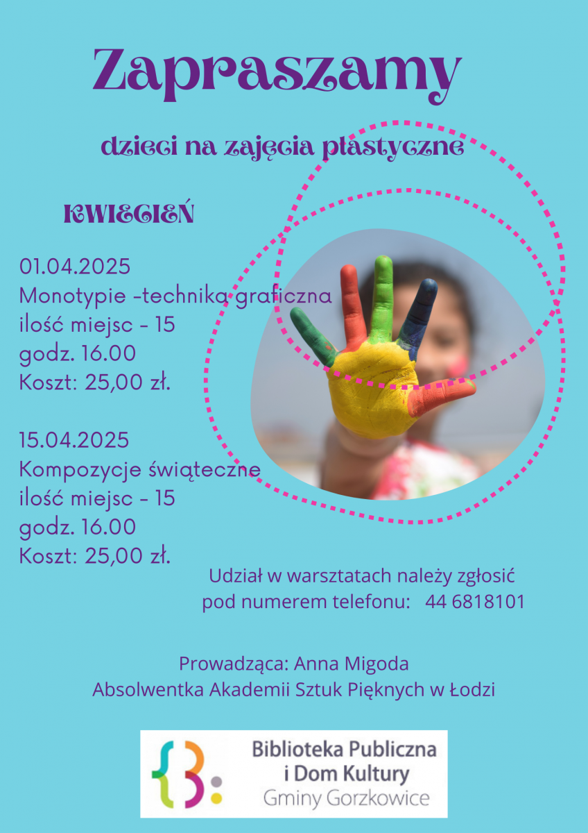 Biblioteka Publiczna w Gorzkowicach zaprasza na warsztaty plastyczne