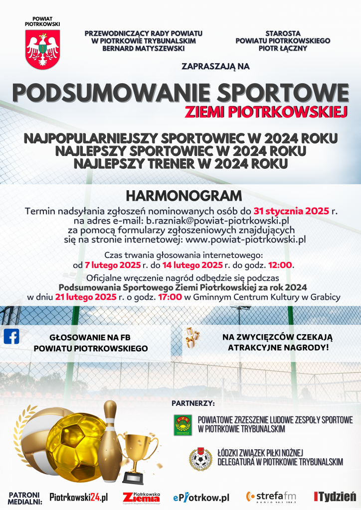 Wybierzmy Najpopularniejszego Sportowca i Trenera Ziemi Piotrkowskiej