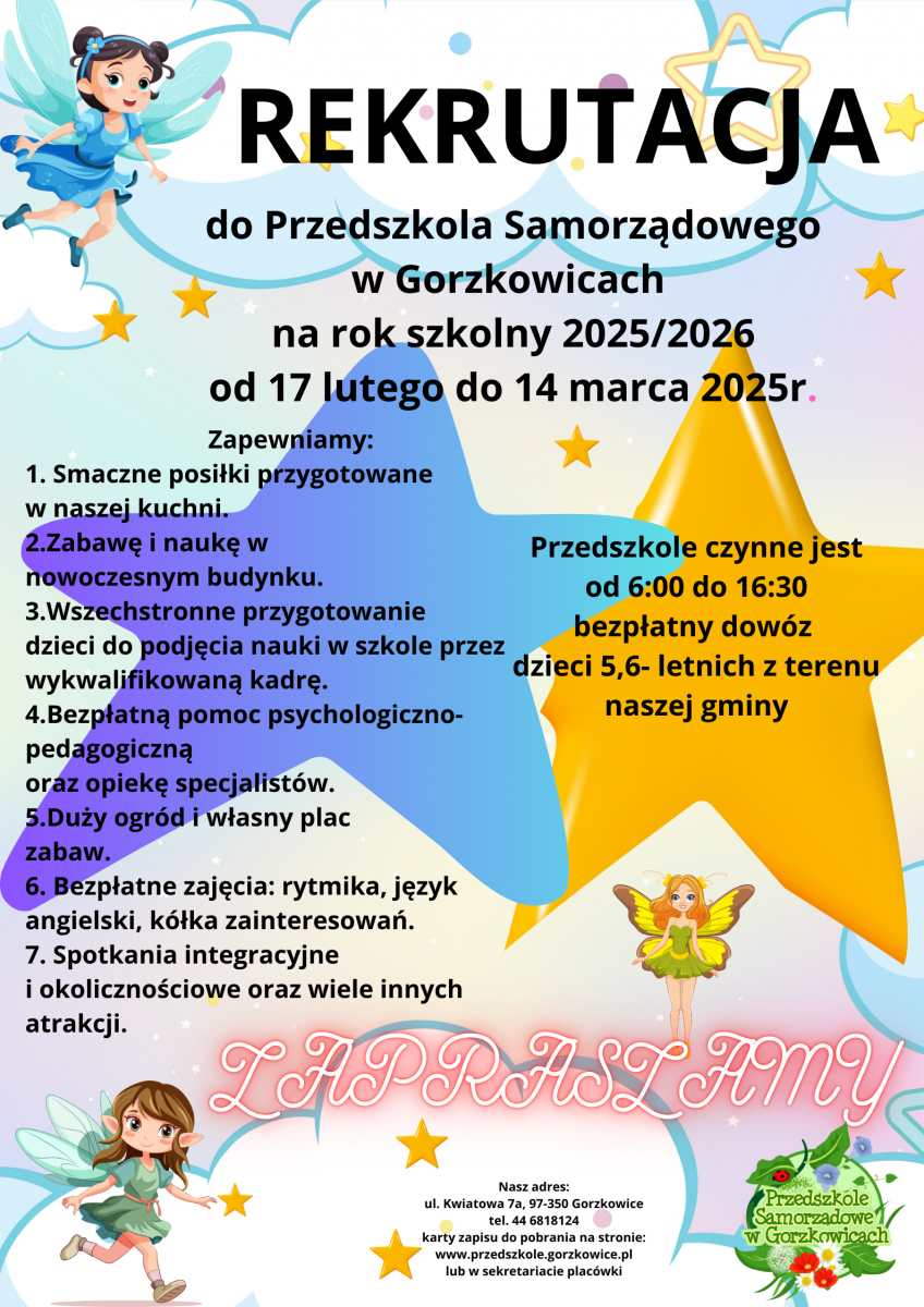 Rekrutacja do Przedszkola Samorządowego w Gorzkowicach