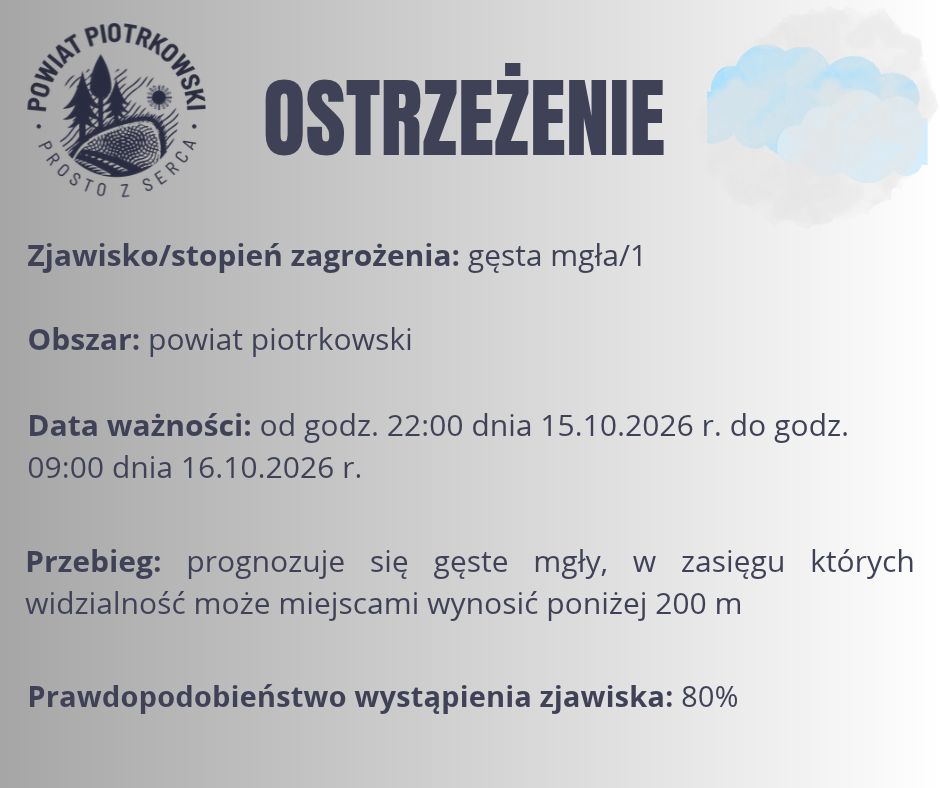 Ostrzeżenie meteorologiczne Nr 98 - gęsta mgła/1