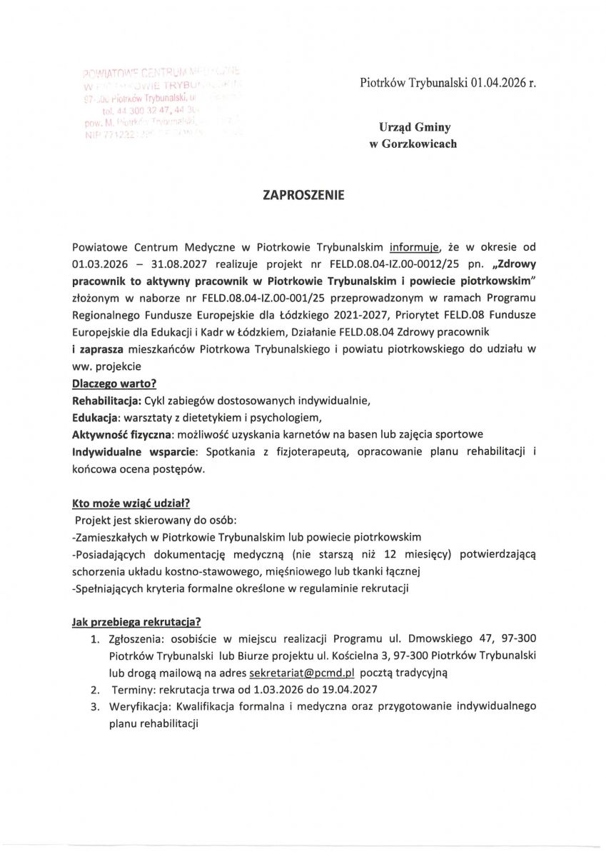 Zdrowy pracownik to aktywny pracownik w Piotrkowie Trybunalskim i powiecie piotrkowskim cz 1