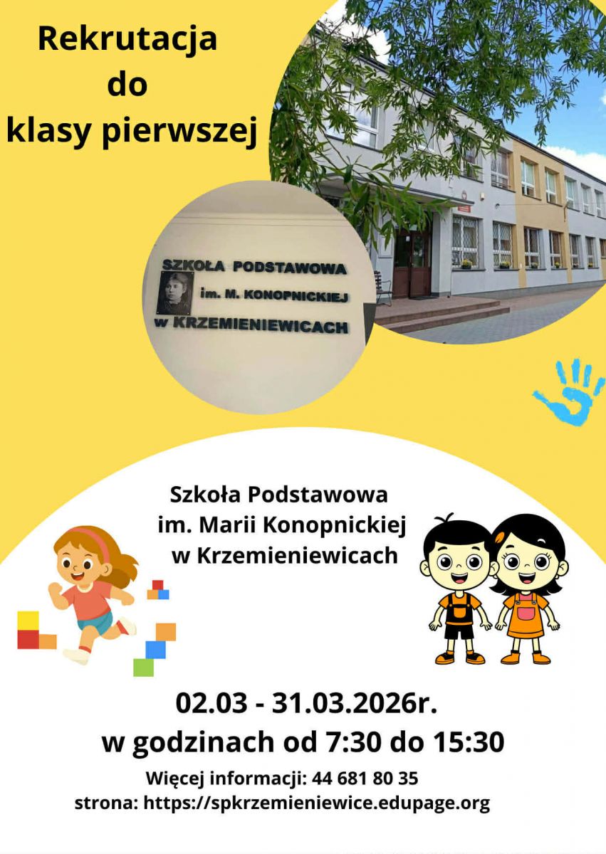 Rekrutacja do klasy pierwszej - SP Krzemieniewice