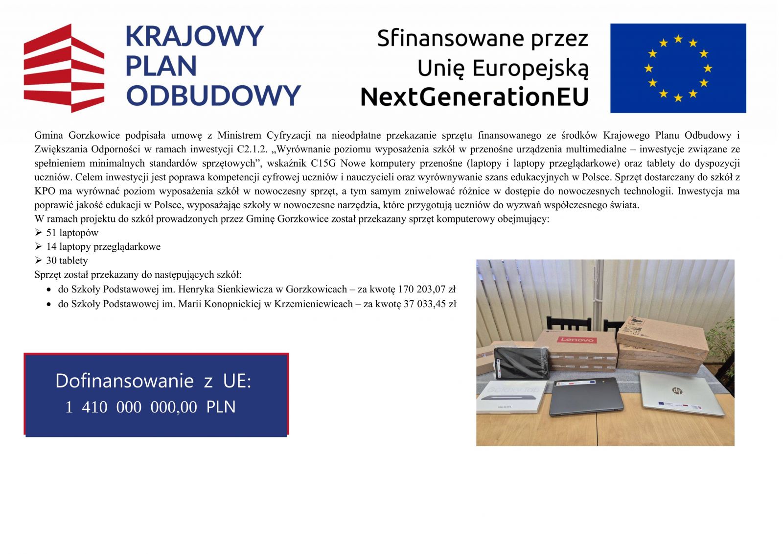 Nowoczesny sprzęt dla szkół w Gminie Gorzkowice