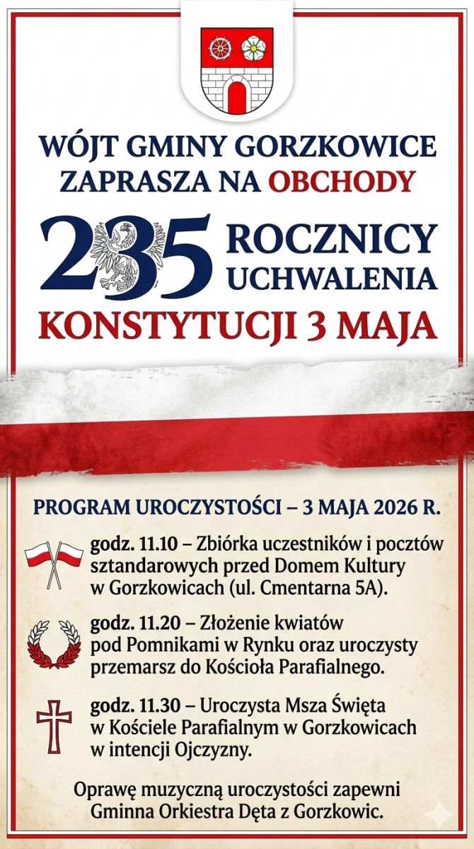 Zaproszenie na obchody rocznicy uchwalenia Konstytucji 3 Maja